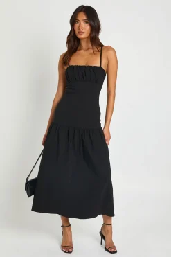 Robe Midaxi En Bengaline Avec Buste Froncé Et Taille Basse