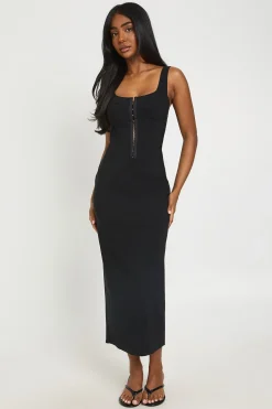 boohoo Robe Midaxi En Bengaline Avec Agrafes Et Œillets<Femme Robes Moulantes|Robes