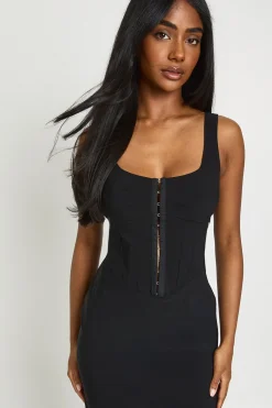 boohoo Robe Midaxi En Bengaline Avec Agrafes Et Œillets<Femme Robes Moulantes|Robes