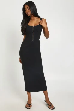 boohoo Robe Midaxi En Bengaline Avec Agrafes Et Œillets<Femme Robes Moulantes|Robes