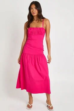 boohoo Robe Midaxi En Bengaline À Buste Froncé Et Taille Basse<Femme Robes Patineuses|Robes