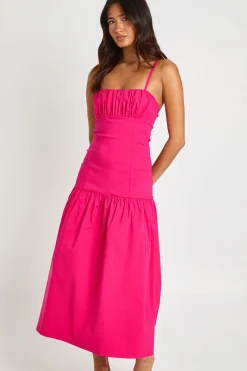 boohoo Robe Midaxi En Bengaline À Buste Froncé Et Taille Basse<Femme Robes Patineuses|Robes