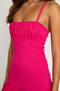 boohoo Robe Midaxi En Bengaline À Buste Froncé Et Taille Basse<Femme Robes Patineuses|Robes