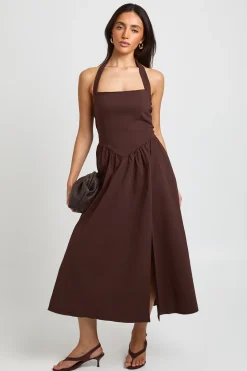 Robe Midaxi En Bengaline À Col Licou Et Taille En V