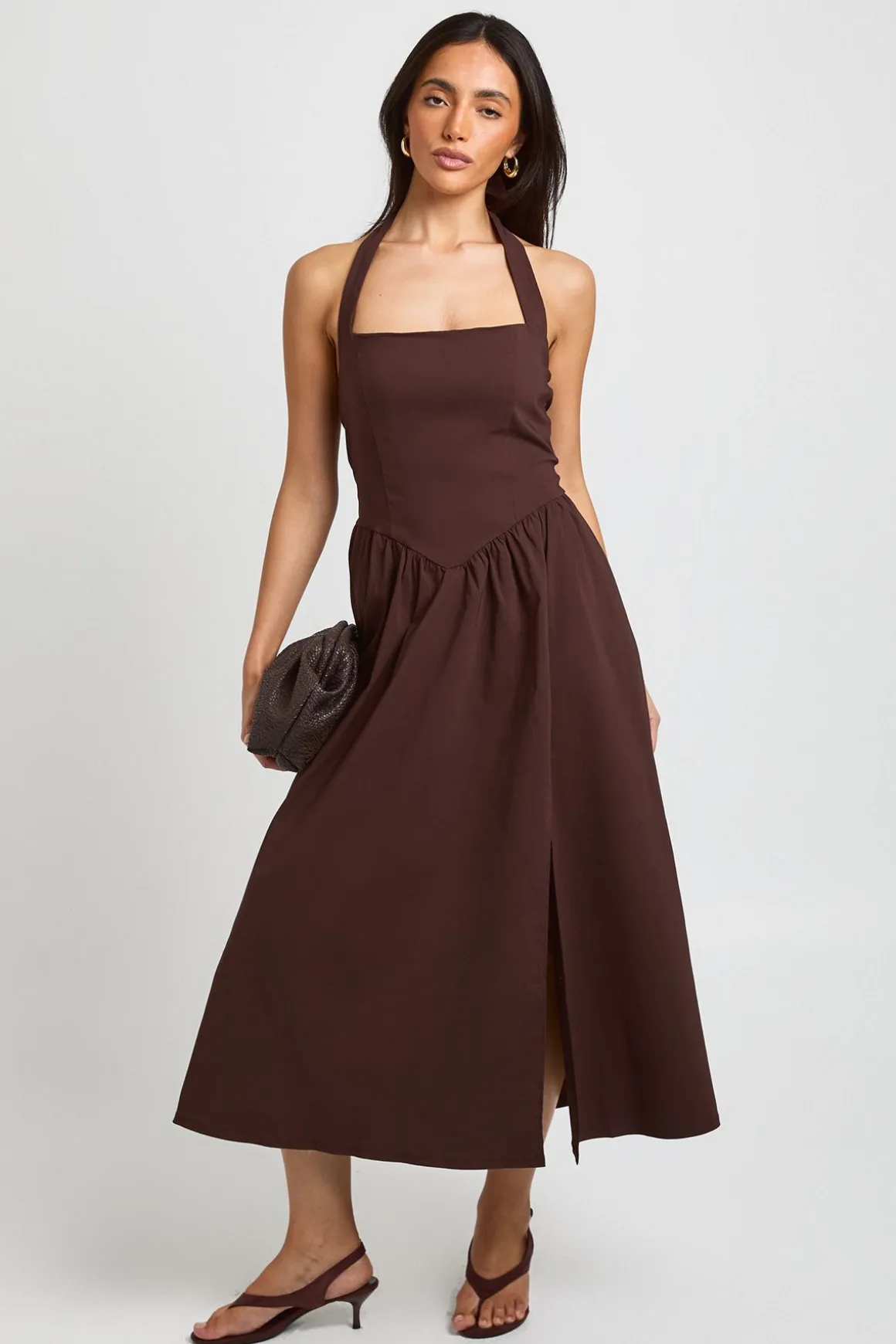 Robe Midaxi En Bengaline À Col Licou Et Taille En V