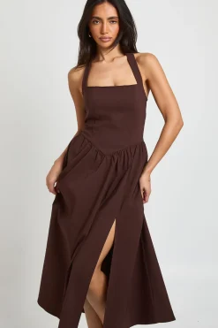 Robe Midaxi En Bengaline À Col Licou Et Taille En V
