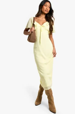 Robe midaxi en chiffon à manches d’ange