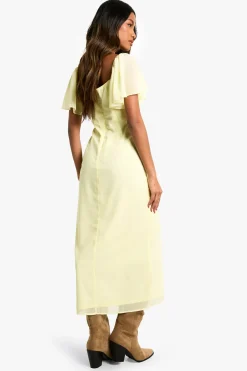 Robe midaxi en chiffon à manches d’ange