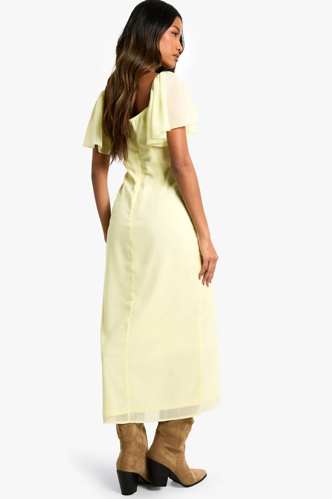 Robe midaxi en chiffon à manches d’ange