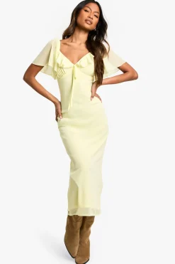 Robe midaxi en chiffon à manches d’ange