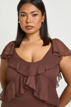 Robe midaxi en chiffon Plus à ourlet à volants et manches d'ange