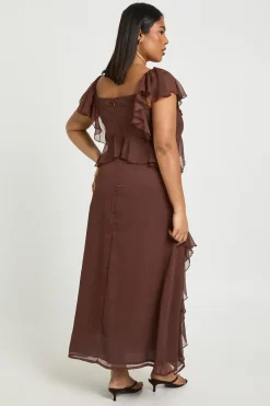 Robe midaxi en chiffon Plus à ourlet à volants et manches d'ange