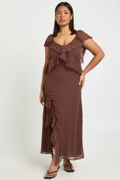 Robe midaxi en chiffon Plus à ourlet à volants et manches d'ange