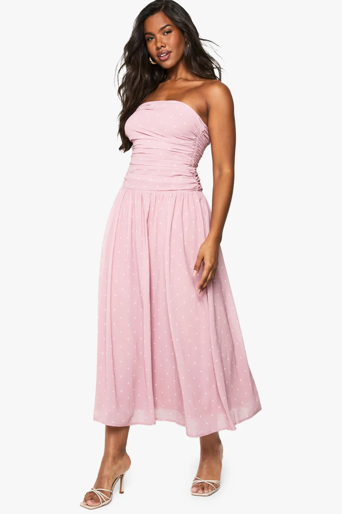 Robe midaxi en chiffon à pois et bandeau