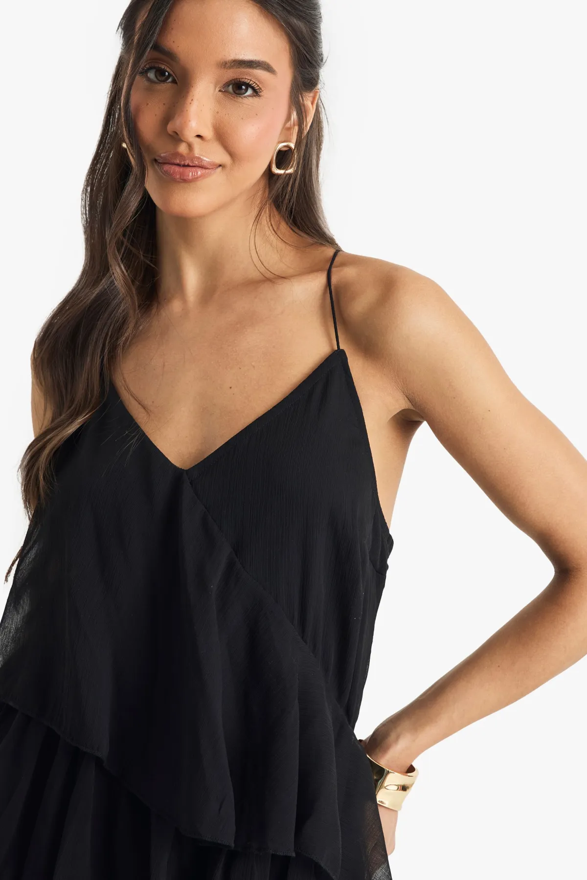 boohoo Robe midaxi en chiffon à volants avec dos croisé<Femme Robes|Toutes Les Robes