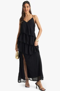 boohoo Robe midaxi en chiffon à volants avec dos croisé<Femme Robes|Toutes Les Robes