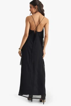 boohoo Robe midaxi en chiffon à volants avec dos croisé<Femme Robes|Toutes Les Robes
