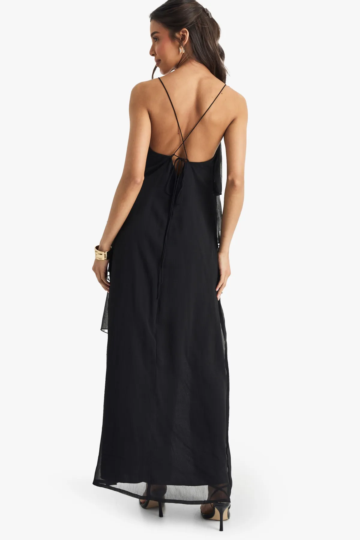 boohoo Robe midaxi en chiffon à volants avec dos croisé<Femme Robes|Toutes Les Robes