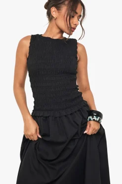 boohoo Robe midaxi à encolure racer, froncée et à taille basse<Femme Toutes Les Robes|Robes Patineuses