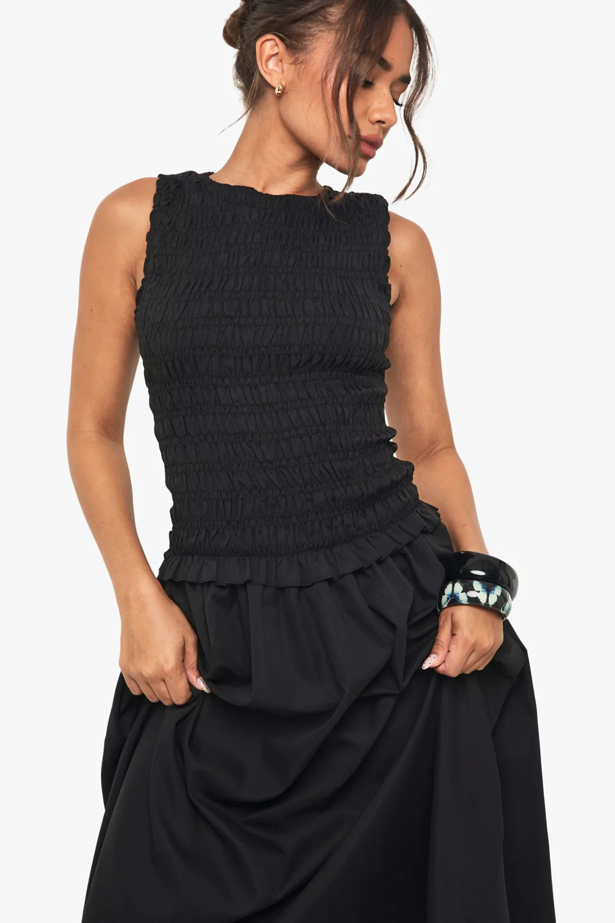 boohoo Robe midaxi à encolure racer, froncée et à taille basse<Femme Toutes Les Robes|Robes Patineuses