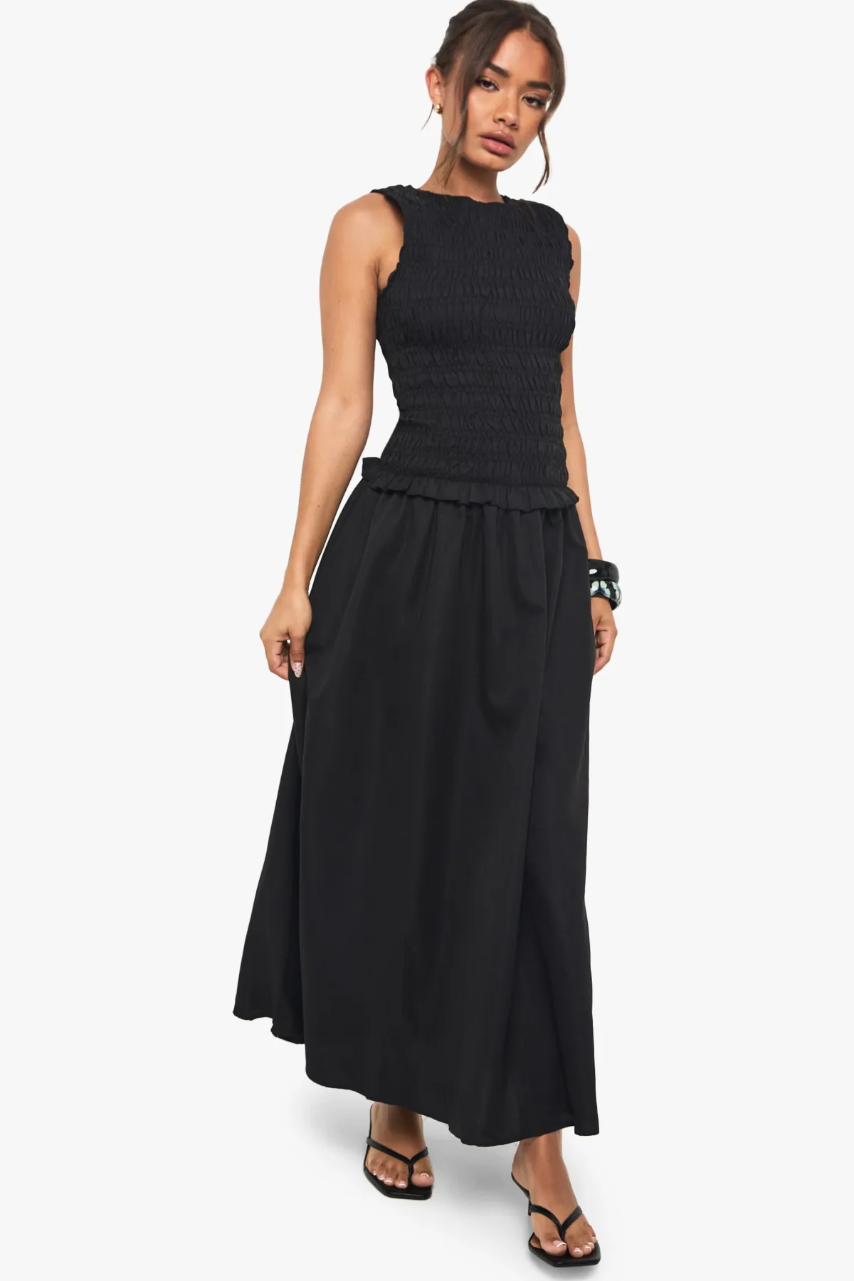 boohoo Robe midaxi à encolure racer, froncée et à taille basse<Femme Toutes Les Robes|Robes Patineuses