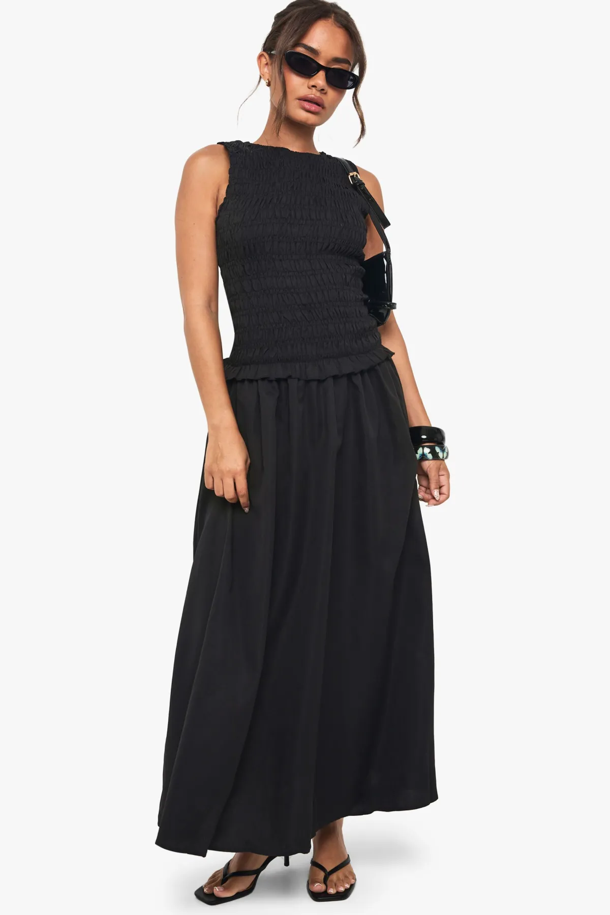 boohoo Robe midaxi à encolure racer, froncée et à taille basse<Femme Toutes Les Robes|Robes Patineuses