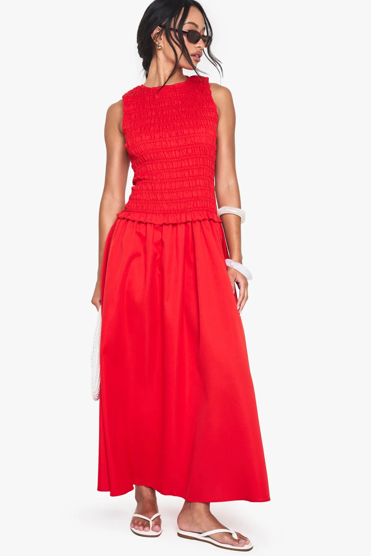 boohoo Robe midaxi à encolure racer, froncée et à taille basse<Femme Toutes Les Robes|Robes Patineuses