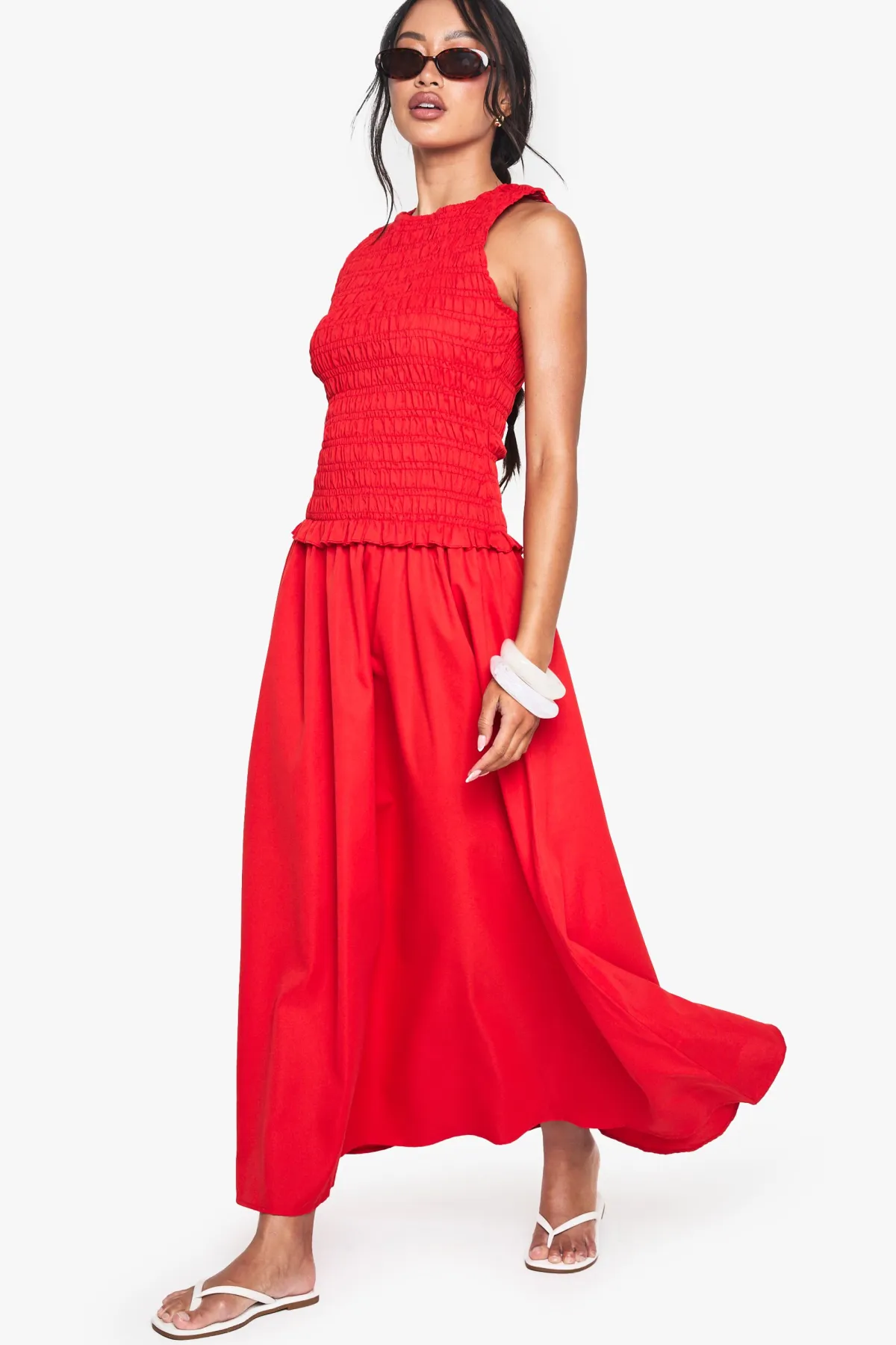boohoo Robe midaxi à encolure racer, froncée et à taille basse<Femme Toutes Les Robes|Robes Patineuses