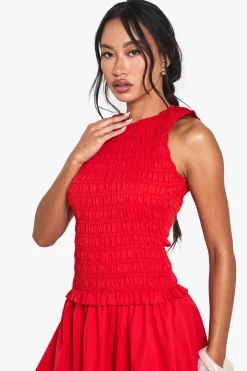 boohoo Robe midaxi à encolure racer, froncée et à taille basse<Femme Toutes Les Robes|Robes Patineuses