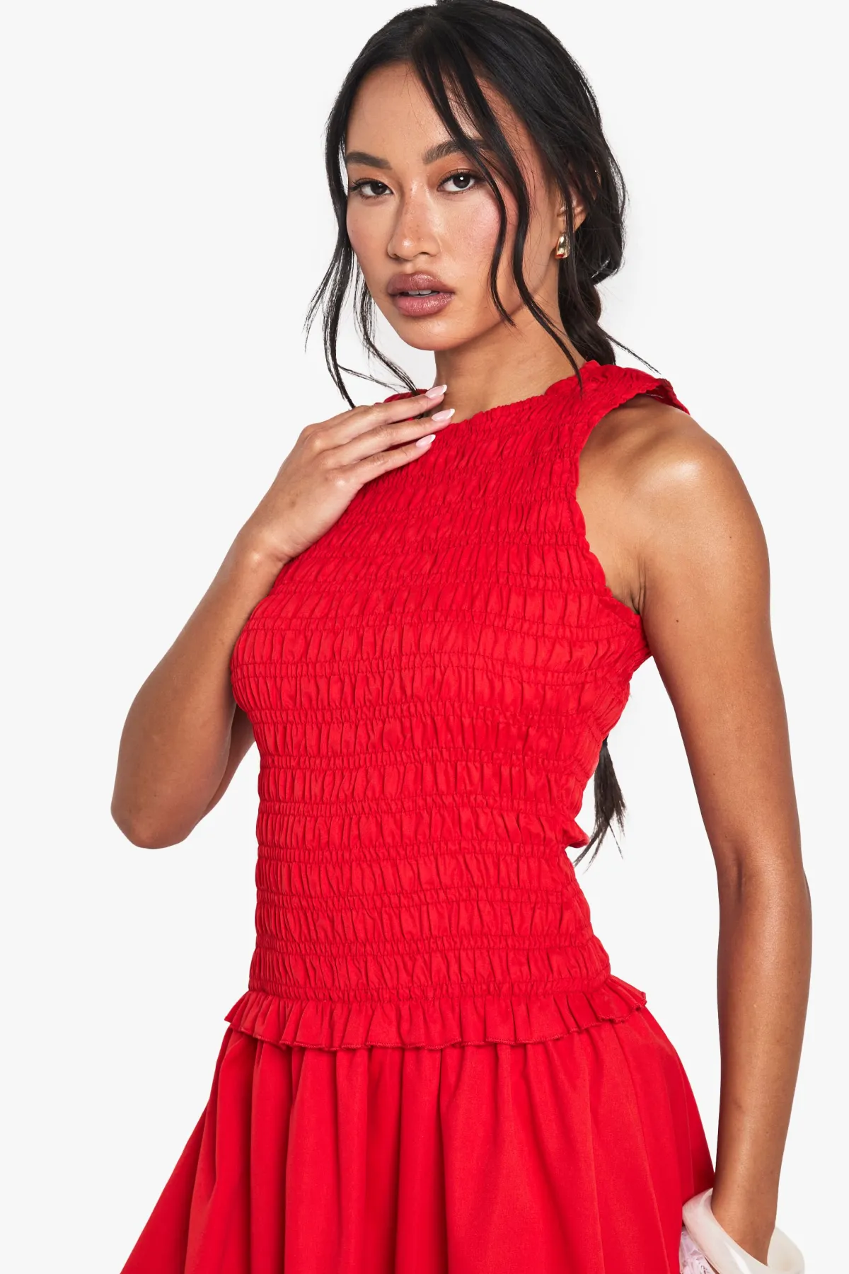 boohoo Robe midaxi à encolure racer, froncée et à taille basse<Femme Toutes Les Robes|Robes Patineuses