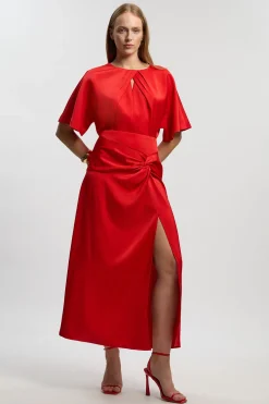 Robe Midaxi En Crêpe Satiné Dos Avec Détail Torsadé