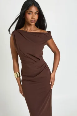 Robe Midaxi En Jersey Crêpe À Épaule Drapée