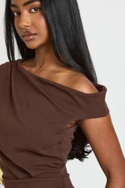 Robe Midaxi En Jersey Crêpe À Épaule Drapée