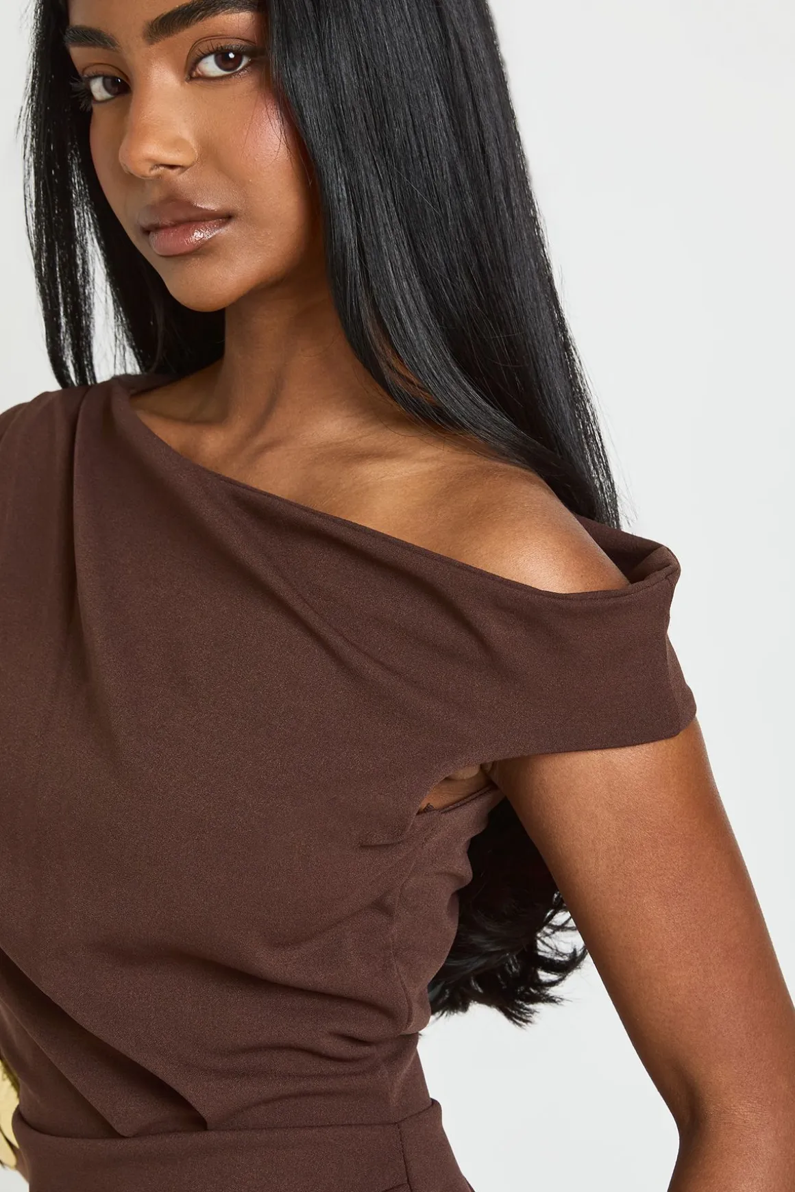 Robe Midaxi En Jersey Crêpe À Épaule Drapée