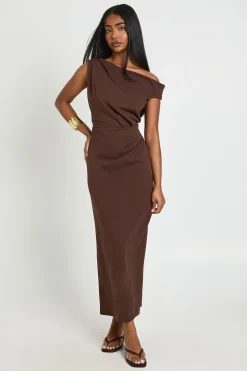 Robe Midaxi En Jersey Crêpe À Épaule Drapée