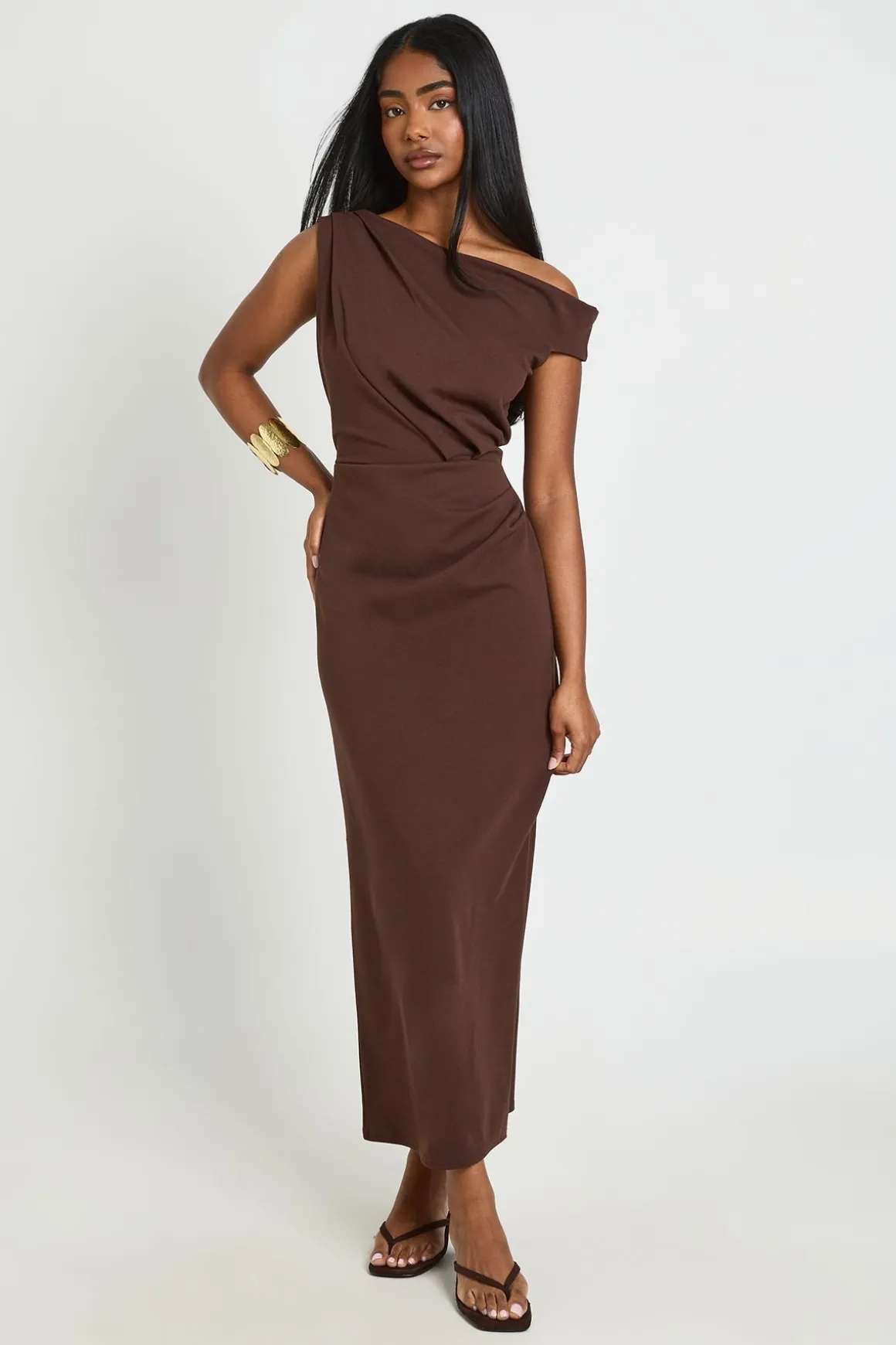 Robe Midaxi En Jersey Crêpe À Épaule Drapée