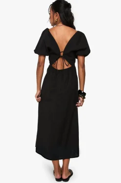 Robe midaxi en lin avec dos noué et manches bouffantes