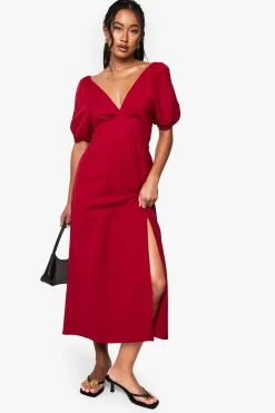 Robe midaxi en lin, dos noué et manches bouffantes