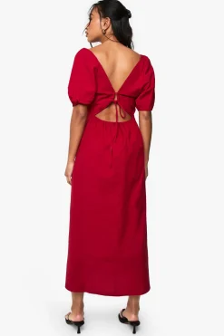 Robe midaxi en lin, dos noué et manches bouffantes