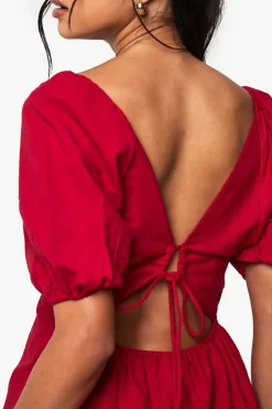 Robe midaxi en lin, dos noué et manches bouffantes