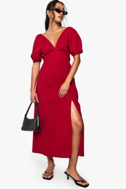 Robe midaxi en lin, dos noué et manches bouffantes