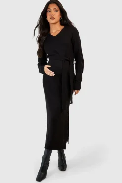 Robe midaxi en maille de maternité à fente