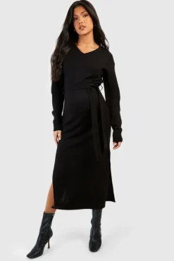 Robe midaxi en maille de maternité à fente