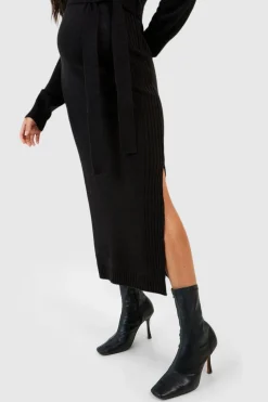 Robe midaxi en maille de maternité à fente