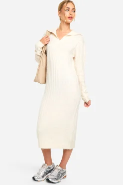 boohoo Robe Midaxi en maille douce avec détail de col côtelé épais<Femme Toutes Les Robes|Robes À Manches Longues
