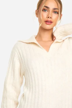 boohoo Robe Midaxi en maille douce avec détail de col côtelé épais<Femme Toutes Les Robes|Robes À Manches Longues