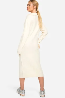boohoo Robe Midaxi en maille douce avec détail de col côtelé épais<Femme Toutes Les Robes|Robes À Manches Longues