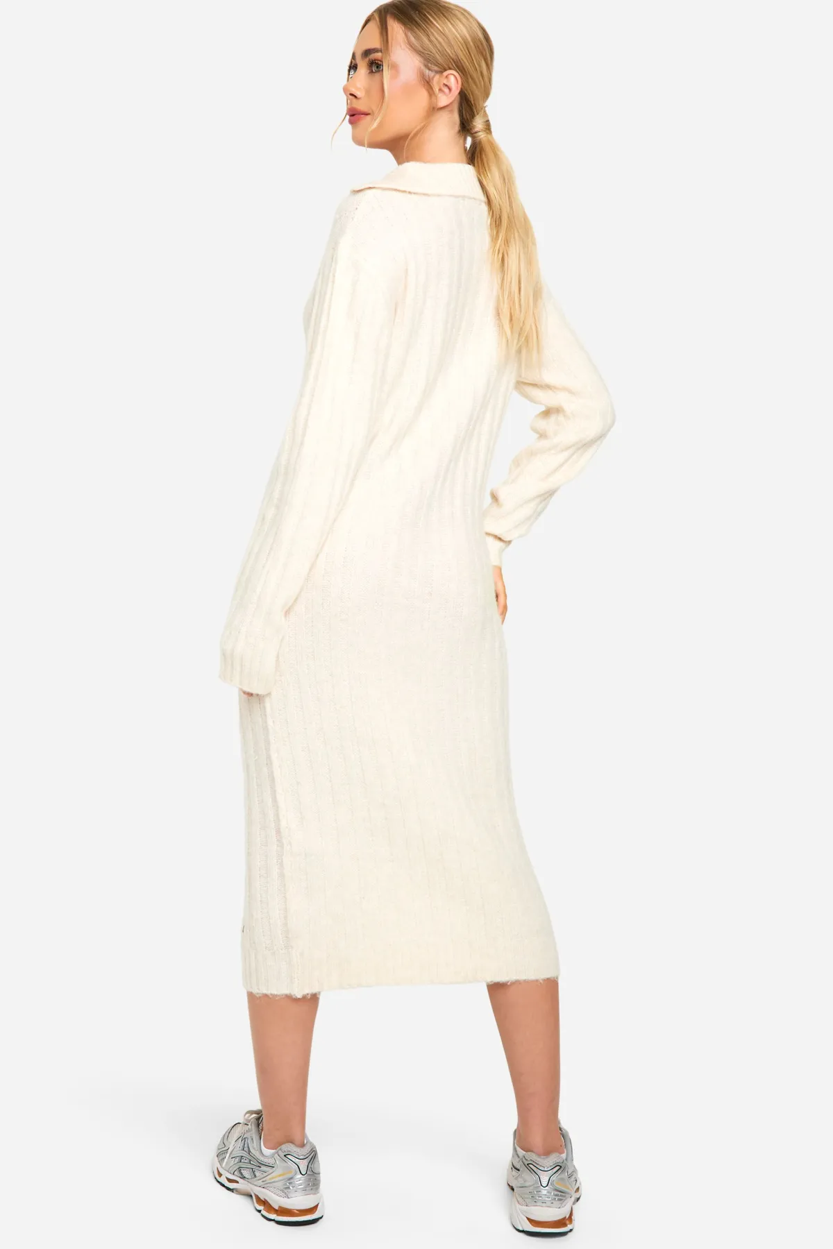 boohoo Robe Midaxi en maille douce avec détail de col côtelé épais<Femme Toutes Les Robes|Robes À Manches Longues