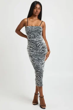 Robe Midaxi En Mesh Imprimé Zèbre
