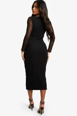 Robe Midaxi en Mesh Plissé à Col Carré